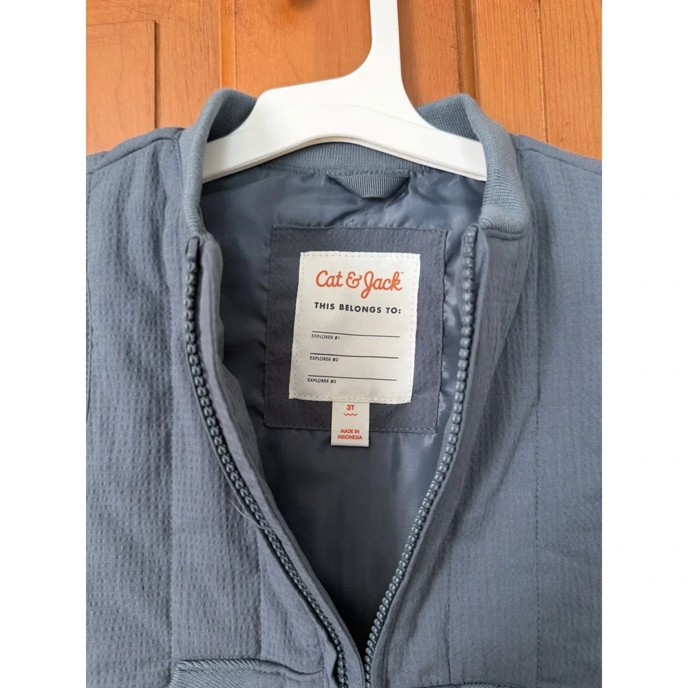 Toddler Boys' Cat & Jack Dark Grey Blue Quilted Sleeveless Zipper Vest 3T NWT